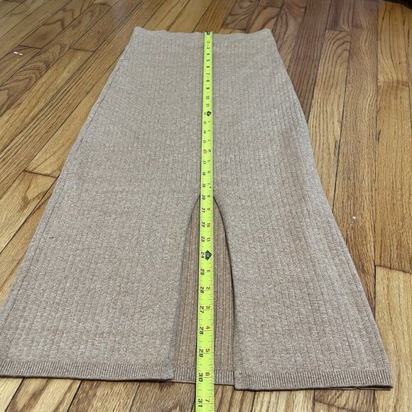 Free People Skyline Midi Ribbed Front Slit Stretchy Skirt in Tan Size Small - Picture 7 of 8